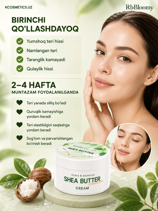 Shea yog‘i bilan namlantiruvchi yuz kremi, asosiy krem, koreys kosmetikasi, rbBloomy, 100 ml