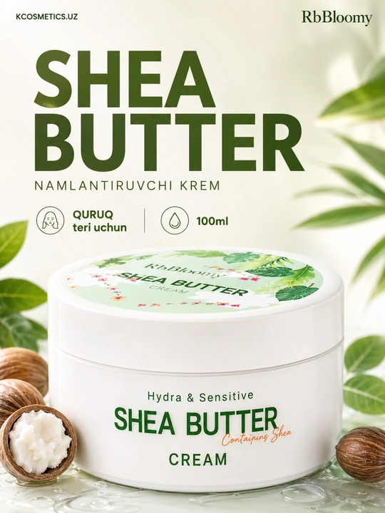 Shea yog‘i bilan namlantiruvchi yuz kremi, asosiy krem, koreys kosmetikasi, rbBloomy, 100 ml - 