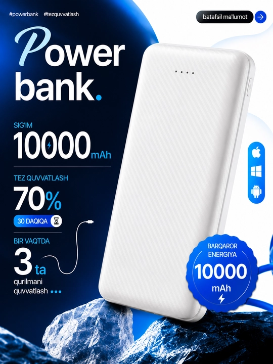 PowerBank 10000mah ,tez quvvatlagich ,tashqi akumilyator poverbank,akumlyator,zaryatka - 