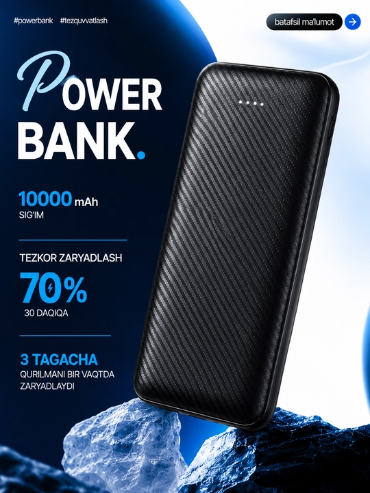 PowerBank 10000mah ,tez quvvatlagich ,tashqi akumilyator poverbank,akumlyator,zaryatka - 