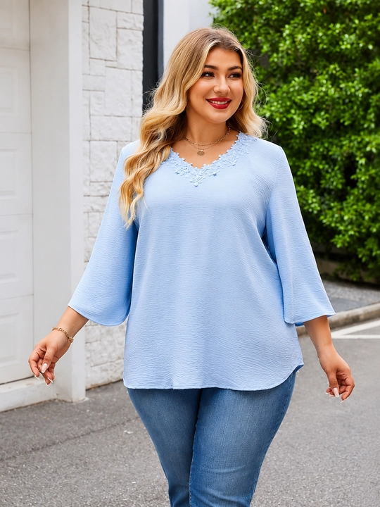 Ayollar bluzkasi katta o‘lchamdagi, V-o‘yiqli  kofta ELLY FASHION