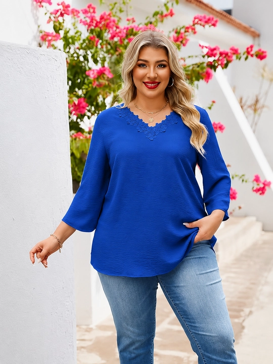 Ayollar bluzkasi katta o‘lchamdagi, V-o‘yiqli  kofta ELLY FASHION