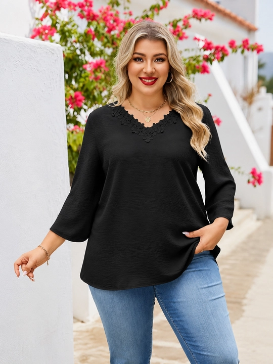 Ayollar bluzkasi katta o‘lchamdagi, V-o‘yiqli  kofta ELLY FASHION