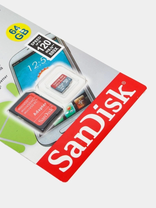 Fleshka, SanDisk Ultra MicroSD UHS-I xotira kartasi (adapter bilan): 1, 2, 4, 8, 16, GB