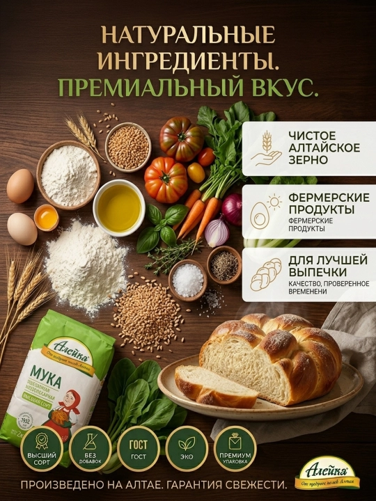 Aleyka bug‘doy uni, oliy navli, tejamkor, 8 dona x 1 kg, 6 dona x 2 kg va 3 dona x 3 kg