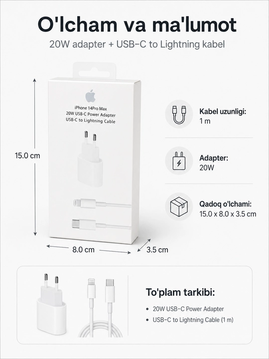 Iphone uchun kabel va adapter komplekt zaryadka