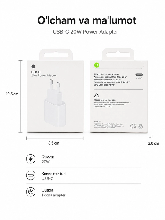 Iphone uchun kabel va adapter komplekt zaryadka