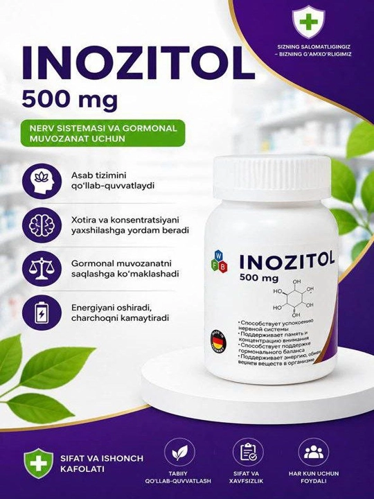 Inozitol 500 mg Inositol Vitamin B8, 60 kapsula - 