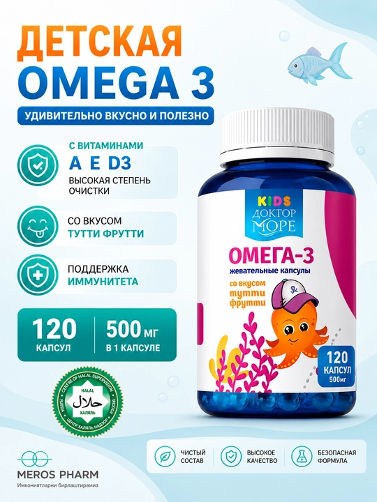 Омега-3 Kids Тутти-Фрутти жевательные капсулы для девочек и мальчиков
