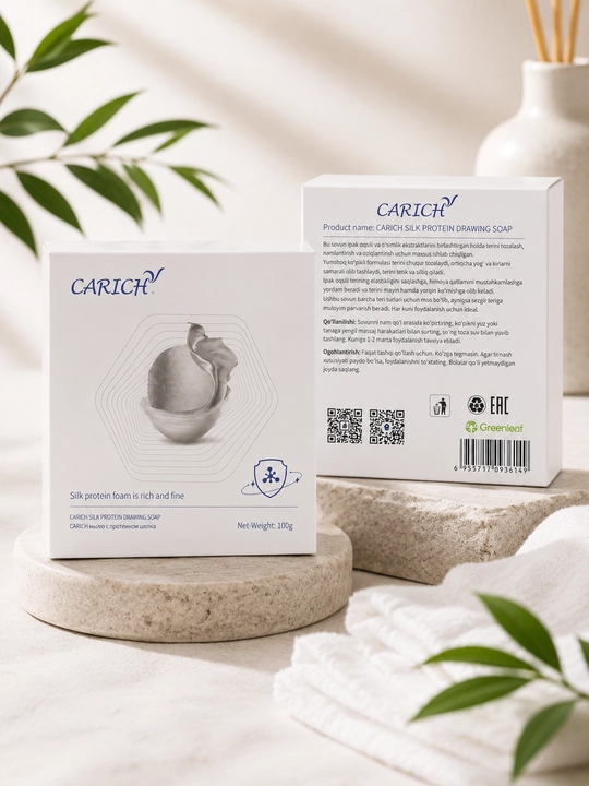 CARICH qo'lbola sovunlar to'plami 3 xil, Shea Butter, Silk Protein, Charcoal, 100 g