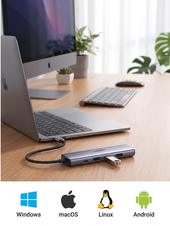 Ugreen USB HUB 5в1, Type-C, 3 USB порта USB2 + 1 USB3, хаб концентратор