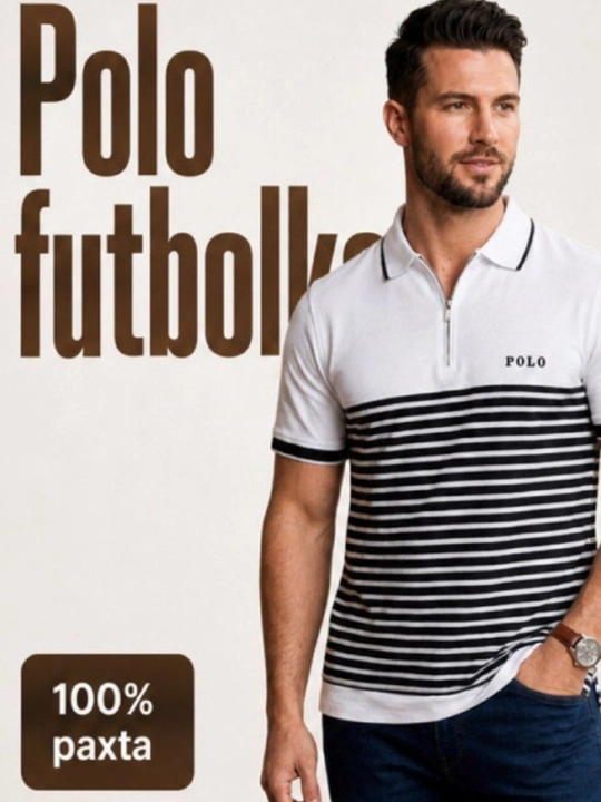 Erkaklar yoqali futbolkasi, svitshot, yozgi kiyim, yo‘l-yo‘l futbolka - 