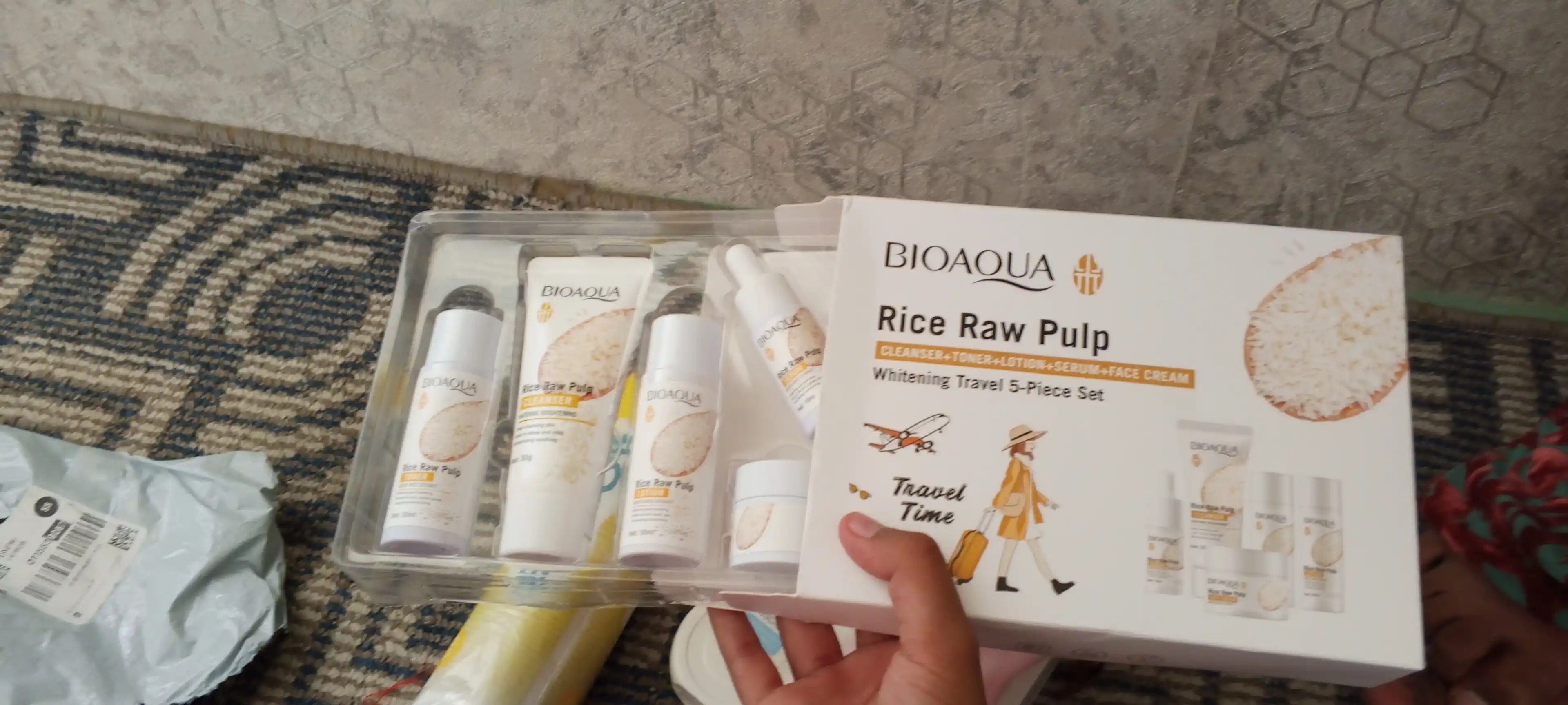 Мини-набор для ухода за лицом Bioaqua 5 в 1, антивозрастный, экстракт риса