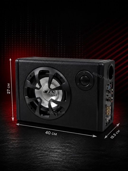 WINFU 8 dyuymli avtomobil sabvuferi, Bluetooth, USB, 1800W, aktiv sabvufer, 12V