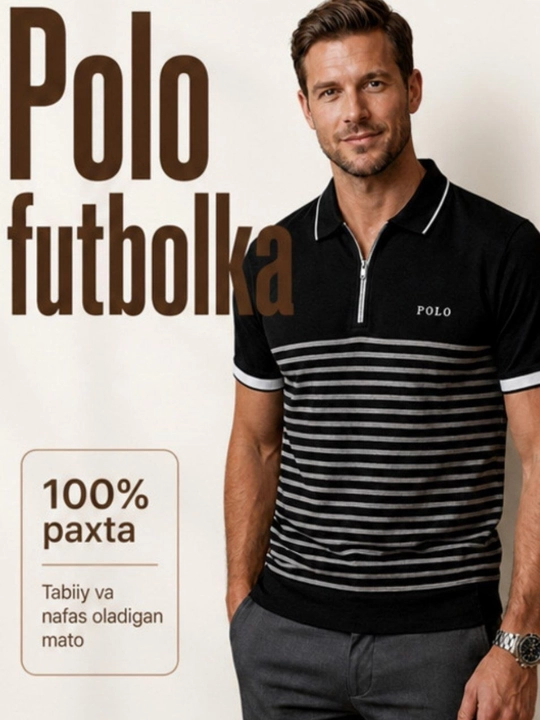 Erkaklar yoqali futbolkasi, svitshot, yozgi kiyim, yo‘l-yo‘l futbolka