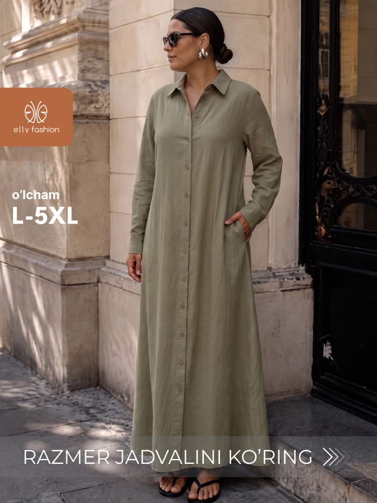 ELLY FASHION ayollar uzun ko‘ylak-rubashkasi, maksi, L–5XL - 