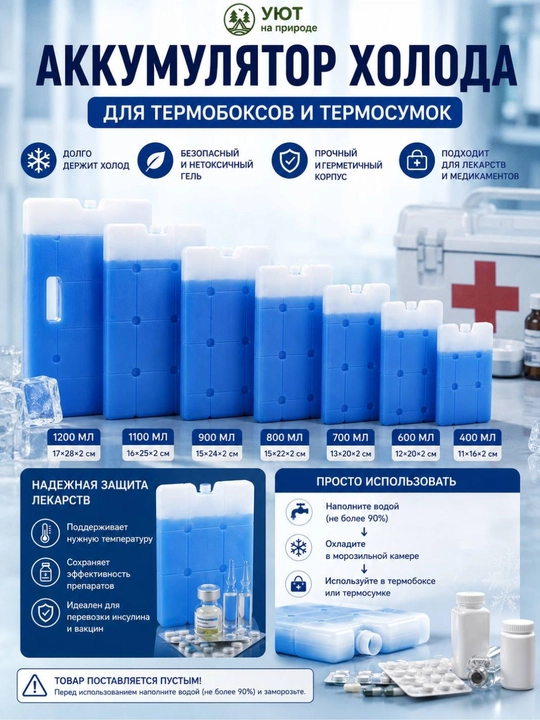 Termoboks va termosumkalar uchun sovuq akkumulyatori (sovutuvchi gel bilan)