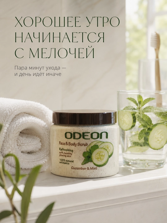 Скраб для лица и тела ODEON огурец мята , 300мл 