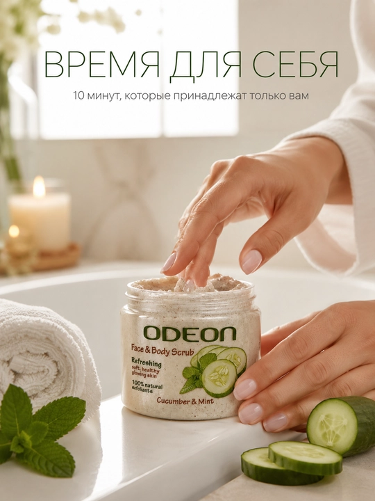 Скраб для лица и тела ODEON огурец мята , 300мл 