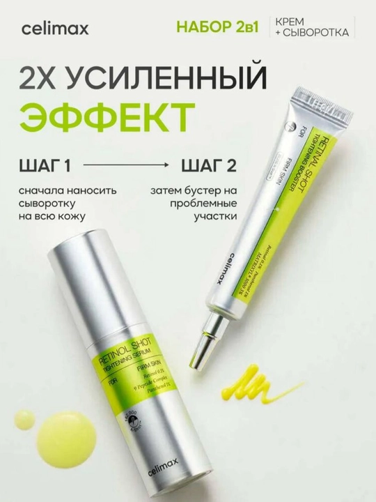 Celimax Retinol Shot: лифтинг- бустер и сыворотка, с ретинолом и микроиглами