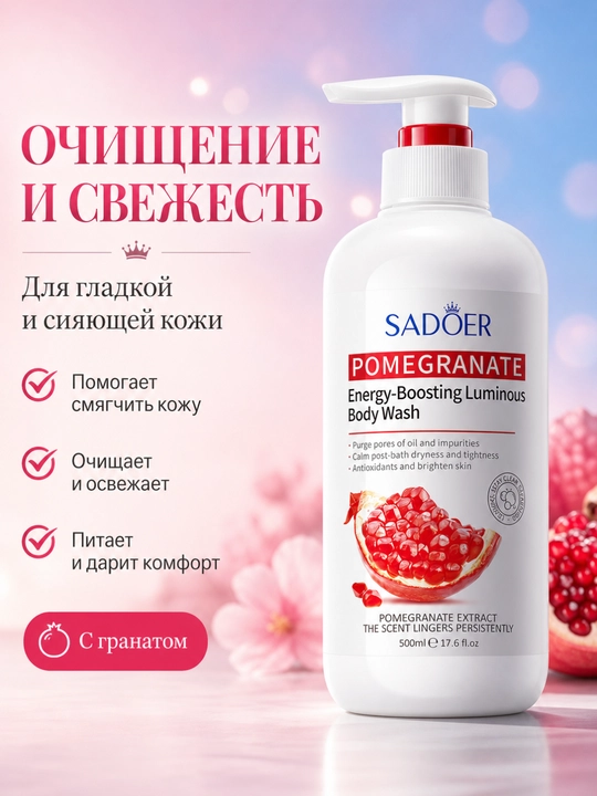 SADOER anorli dush geli, 500 ml, yaltiroq va tozalovchi - 