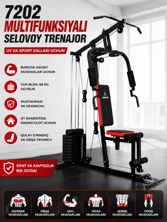Ko‘p funksiyali uy sharoitidagi kuch mashqlari trenajyori Multi Gym - 