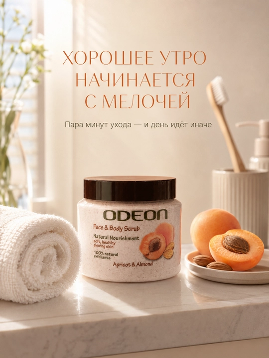 Скраб для лица и тела ODEON абрикос миндаль , 300мл 