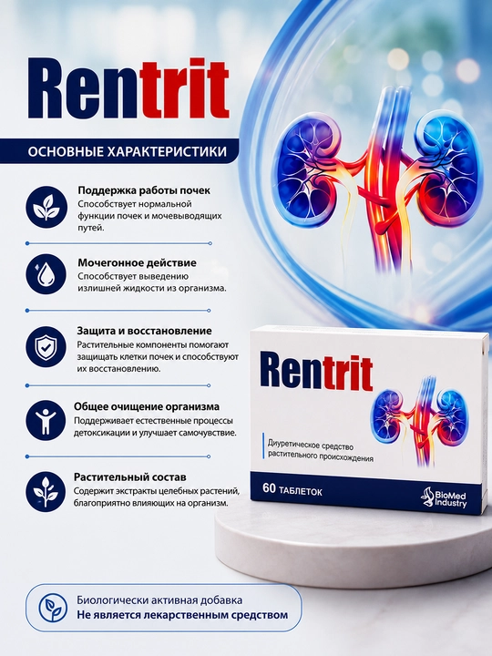Rentrit — Для поддержки здоровья почек и мочевыводящих путей, 60 таблеток