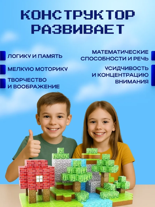 Магнитный конструктор в стиле Minecraft, набор строительных блоков