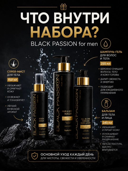 Уход за телом BLACK PASSION for men, увлажняющий, парфюмированный, Белика-М