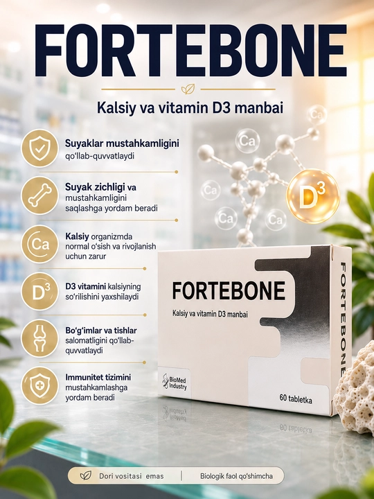 FORTEBONE — Kalsiy va D3 vitamini manbai, suyak va tishlar salomatligini uchun