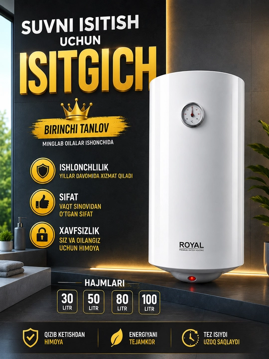 ROYAL Elektr Suv Isitgich (Boiler) – 30L / 50L / 80L / 100L, Vertikal - 