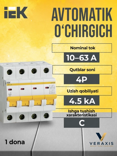 Avtomatik o'chirgich IEK VA47-29 KARAT 4P 6-63A 4.5 kA, xarakteristikasi C - 
