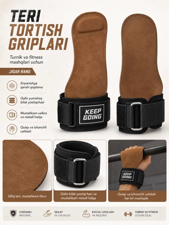 Fitness va turnik uchun teri tortish gripi, bilak himoyachisi, 1 juft - 