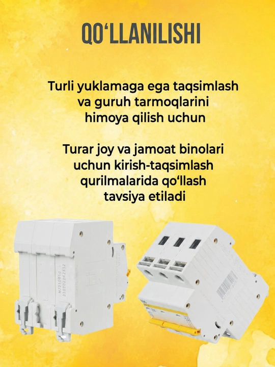 IEK VA47-29 KARAT 3P 6-63A avtomatik o‘chirgichi 4,5 kA, tavsifi C