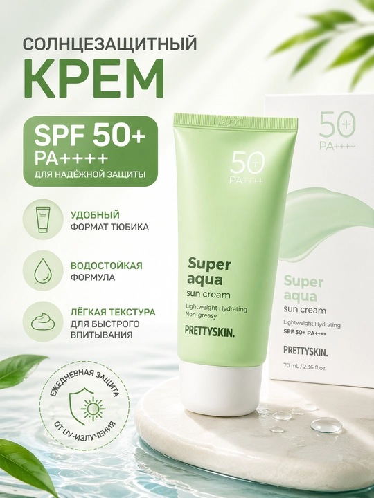 Солнцезащитный крем Pretty Skin Super Aqua Sun Cream SPF50+ PA++++, 70 мл - 