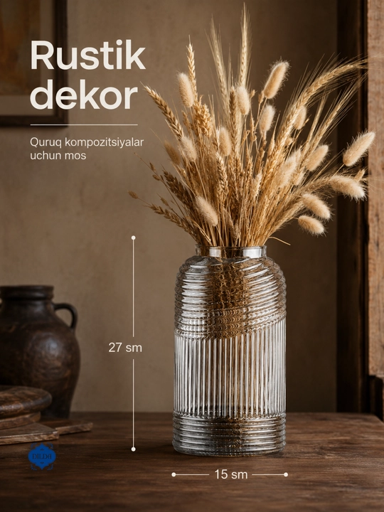 Shisha vaza gullar uchun, shaffof, dekorativ, turli dizaynli, uy va ofis uchun, PISHGAMAN