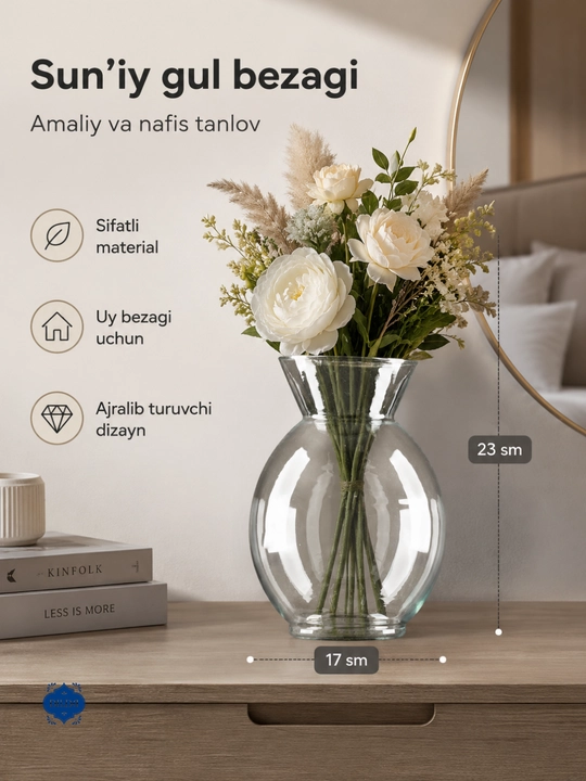Shisha vaza gullar uchun, shaffof, dekorativ, turli dizaynli, uy va ofis uchun, PISHGAMAN