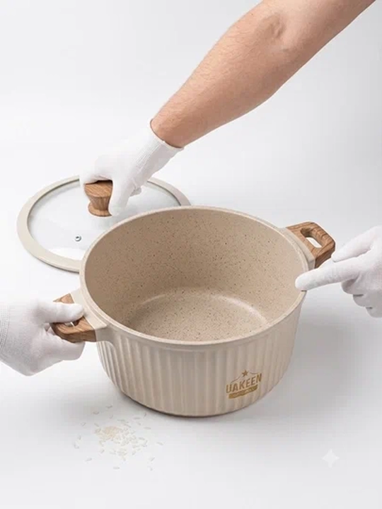 UAKEEN premium granit qozonlar, yopishmaydigan qoplamali va yog‘och tutqichli