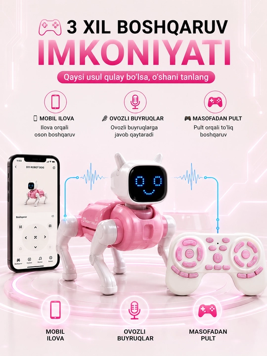 Умная Робот Собака D11, Голосовые Команды, Пульт, Bluetooth, Робот для Детей