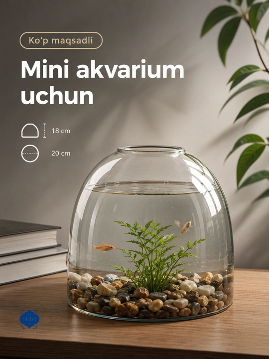 Shisha vaza-akvarium dekor uchun, baliq, o'simlik va gullar uchun idish, 1 dona uyga mos - 