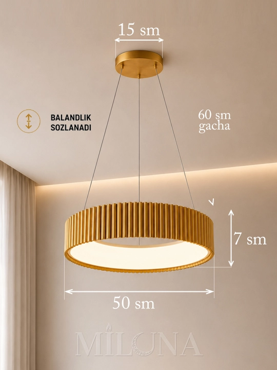 Lyustra LED, balandligi sozlanadigan, 3 ta yoritish rejimli, yotoqxona, zal uchun qandil