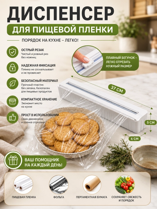 Универсальный диспенсер, резак для пищевой плёнки, упаковка продуктов, аксессуар для кухни - 