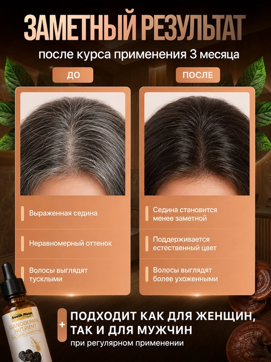 Сыворотка South Moon Ganoderma против седины для волос, 30 мл