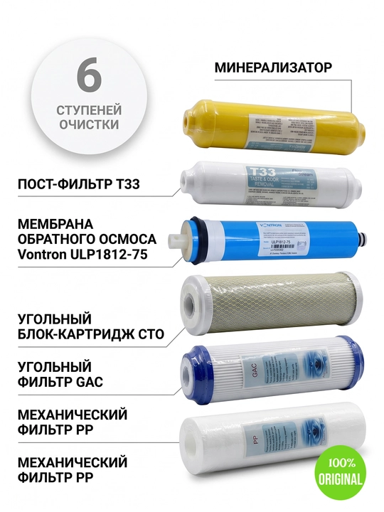 Фильтр для воды, картридж для обратного осмоса, 6 штук в комплекте, все в  одном