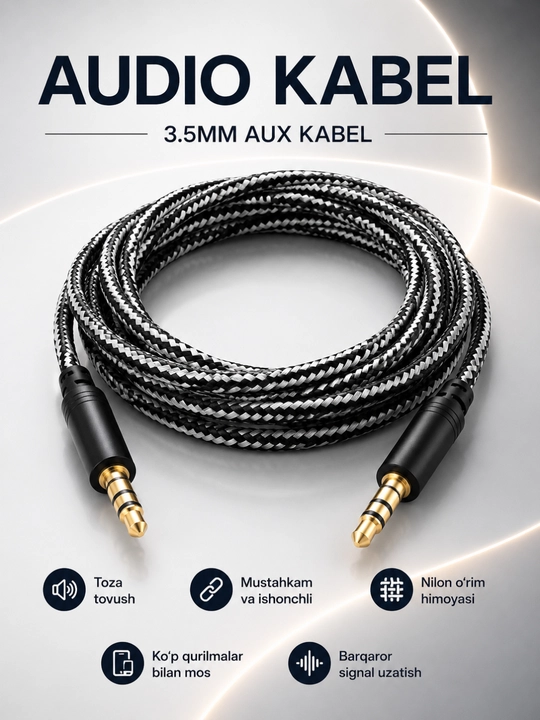 Кабель аудио AUX 3.5 мм jack - AUX 3.5 мм jack стерео, переходник Джек 3.5 - 