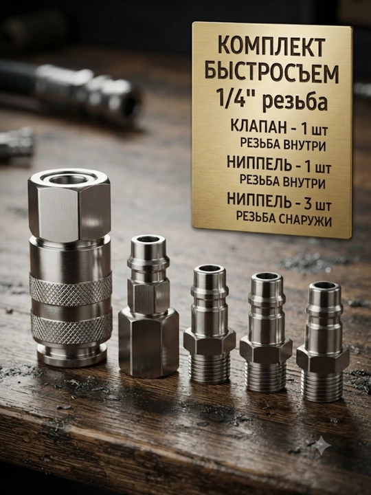 Быстросъем для компрессора для шланга 1/4" рапид 5шт набор