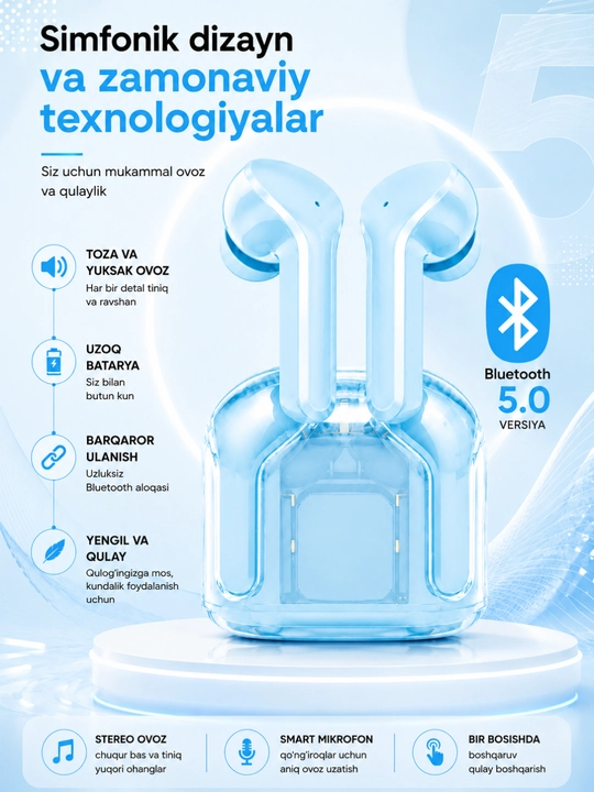 Tws simsiz quloqchin led displeyli zaryadlash keysi bilan oq