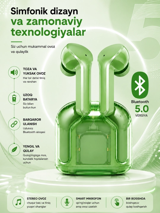 Tws simsiz quloqchin led displeyli zaryadlash keysi bilan oq