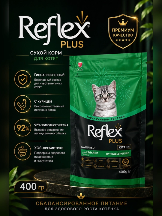 Reflex Plus Kitten Tovuqli 400 g sog'lom o'sish va kuchli immunitetni qo'llab-quvvatlaydi - 